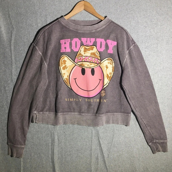 Womens Simply Southern Sweatshirt Cropped Howdy Cowboy Country Western Faded - Picture 1 of 5
